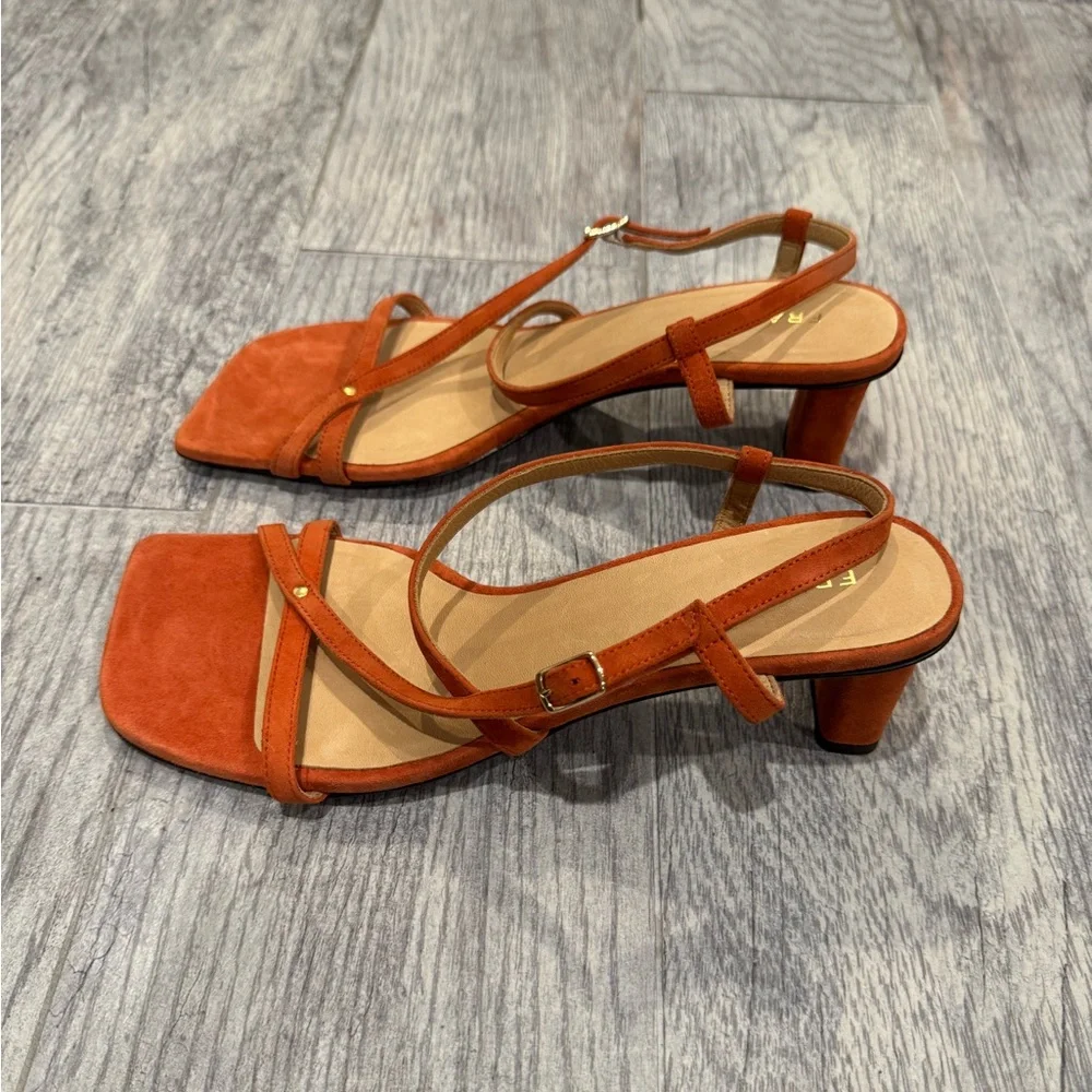 New Frame Orange suede Le Braxton strappy sandal heels